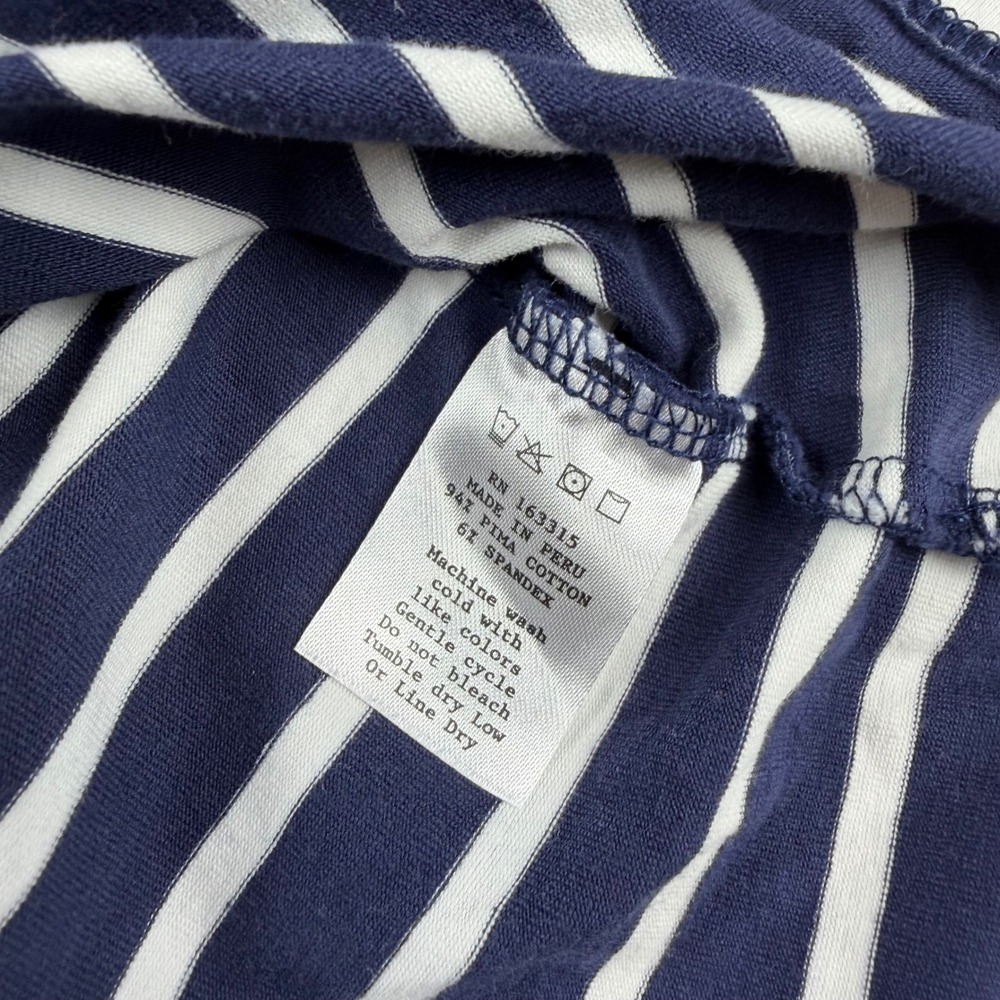 Renwick Womens Polo Shirt Striped Pima Cotton Spandex Navy White L - Picture 4 of 9